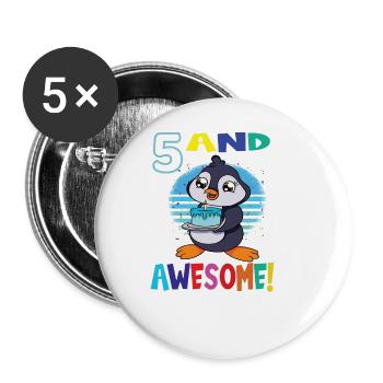 5 And Awesome Birthday Penguin Birthday Cake - Buttons large 2.2''/56 mm (5-pack) - white - Front