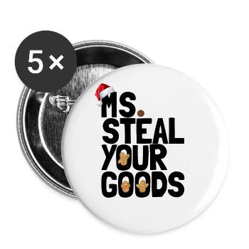 Frau stiehlt Ihre Waren Kleinkind Weihnachtsm�dche - Buttons groß 56 mm (5er Pack) - Weiß - Vorne