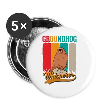 Murmeltier Flüsterer Groundhog Waldmurmeltier - Buttons groß 56 mm (5er Pack) - Weiß - Vorne