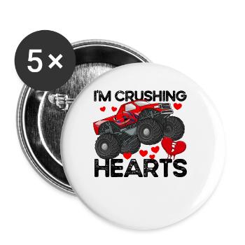 Ich zerquetsche Herzen Monster Truck Boy Valentine - Buttons groß 56 mm (5er Pack) - Weiß - Vorne