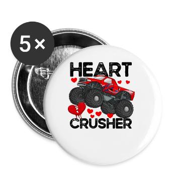 Heart Crusher Monster Truck Kinder Jungen Valentin - Buttons groß 56 mm (5er Pack) - Weiß - Vorne