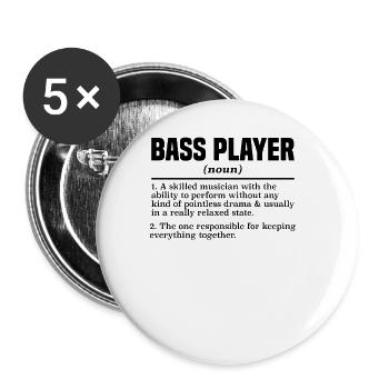 Bassist Bass Gitarre Spieler Instrument - Buttons groß 56 mm (5er Pack) - Weiß - Vorne