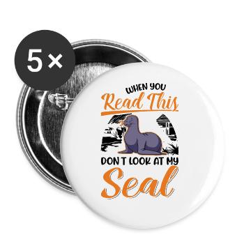 Cadeau de phoque Phoque Lion de mer - Lot de 5 grands badges (56 mm) - blanc - Devant