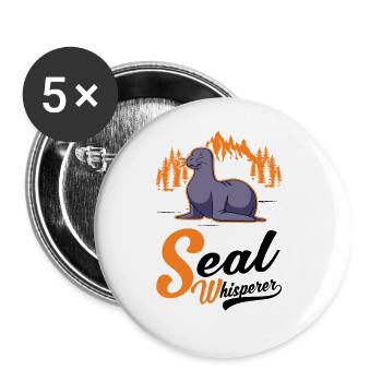 Robbenflüsterer Seerobbe Robbe Seehund - Buttons groß 56 mm (5er Pack) - Weiß - Vorne