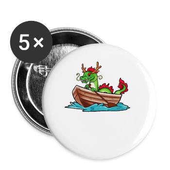 Chinesischer Drache im Boot - Drachenboot - Buttons groß 56 mm (5er Pack) - Weiß - Vorne