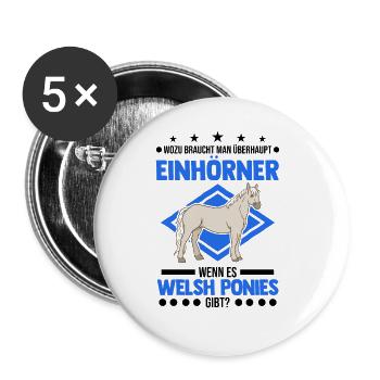 Welsh Pony Einhorn Welsh Pferd - Buttons groß 56 mm (5er Pack) - Weiß - Vorne