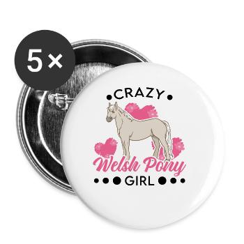 Verrücktes Welsh Pony Mädchen - Buttons groß 56 mm (5er Pack) - Weiß - Vorne