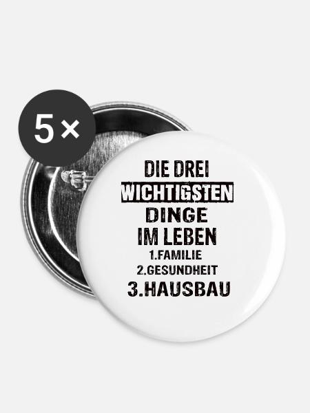 Hausbau - Buttons groß 56 mm (5er Pack) - Weiß
