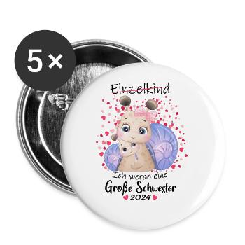Ich Werde Eine Große Schwester 2024 - Buttons groß 56 mm (5er Pack) - Weiß - Vorne