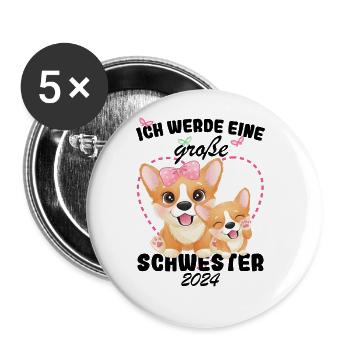 Ich Werde Eine Große Schwester 2024 - Buttons groß 56 mm (5er Pack) - Weiß - Vorne