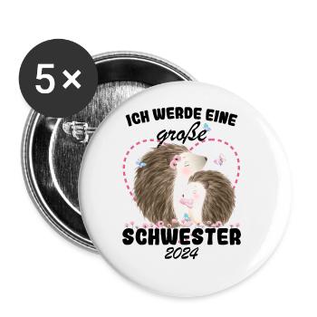 Ich Werde Eine Große Schwester 2024 - Buttons groß 56 mm (5er Pack) - Weiß - Vorne