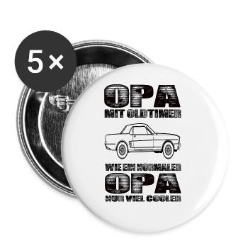 Opa Mit Oldtimer Wie Ein Normaler Opa Nur Cooler - Buttons groß 56 mm (5er Pack) - Weiß - Vorne