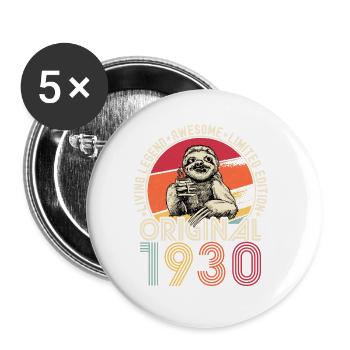 1930 Geburtstag Jahrgang Vintage Faultier Geschenk - Buttons groß 56 mm (5er Pack) - Weiß - Vorne