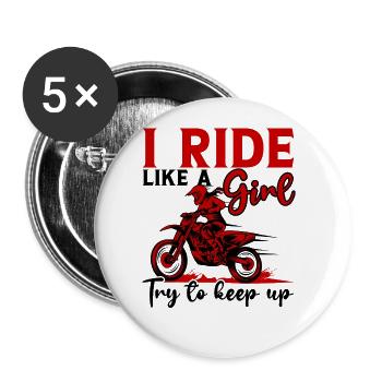 Motocross Mädchen Motocross Frau Offroad Motorrad - Buttons groß 56 mm (5er Pack) - Weiß - Vorne