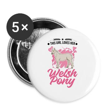 Welsh Pony Mädchen - Buttons groß 56 mm (5er Pack) - Weiß - Vorne