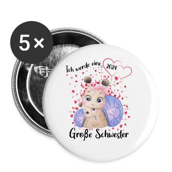 Ich Werde Eine Große Schwester 2024 - Buttons groß 56 mm (5er Pack) - Weiß - Vorne