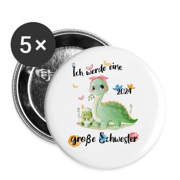 Ich Werde Eine Große Schwester 2024 - Buttons groß 56 mm (5er Pack) - Weiß - Vorne