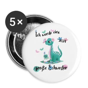 Ich Werde Eine Große Schwester 2024 - Buttons groß 56 mm (5er Pack) - Weiß - Vorne