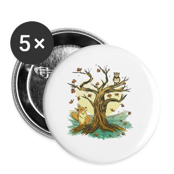 Fuchs Eule Wald Camping Tiere - Buttons groß 56 mm (5er Pack) - Weiß - Vorne