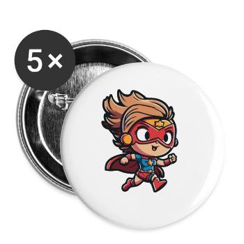 Cute superheroine with comic-style cape - Buttons large 2.2''/56 mm (5-pack) - white - Front
