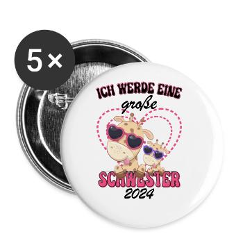 Ich Werde Eine Große Schwester 2024 - Buttons groß 56 mm (5er Pack) - Weiß - Vorne