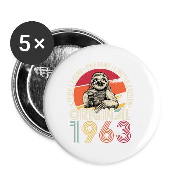 1963 Anniversaire vintage vintage paresseux cadeau - Lot de 5 grands badges (56 mm) - blanc - Devant