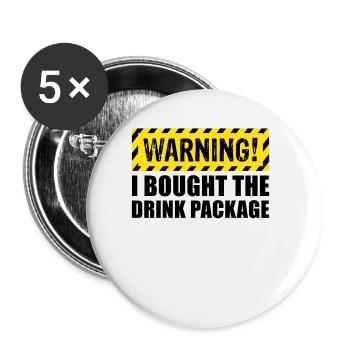 Warnung Ich kaufte die Getr�nkepaket -Urlaubskreuz - Buttons groß 56 mm (5er Pack) - Weiß - Vorne