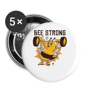 Abeille forte - Lot de 5 grands badges (56 mm) - blanc - Devant