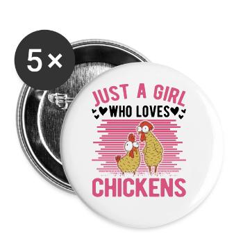 Hühner Mädchen Landwirtin Huhn Bauer - Buttons groß 56 mm (5er Pack) - Weiß - Vorne