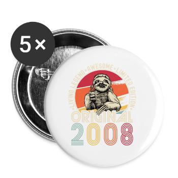 2008 Geburtstag Jahrgang Vintage Faultier Geschenk - Buttons groß 56 mm (5er Pack) - Weiß - Vorne