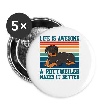 La vie est géniale Un Rottweiler la rend meilleure - Lot de 5 grands badges (56 mm) - blanc - Devant