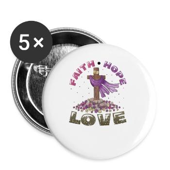 Foi, Espérance, Amour Église, Religion - Lot de 5 grands badges (56 mm) - blanc - Devant