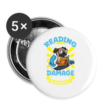 Book Reader Reading Literature Bookworm Gift Idea - Buttons large 2.2''/56 mm (5-pack) - white - Front
