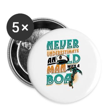 Never underestimate an old man with a boat - Buttons large 2.2''/56 mm (5-pack) - white - Front