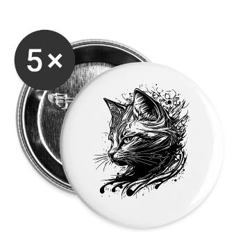 Petit chat mignon dans le style de tatouage Nature Splash - Lot de 5 grands badges (56 mm) - blanc - Devant