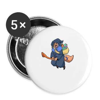 Weihnachtliche Hexe - Befana - Buttons groß 56 mm (5er Pack) - Weiß - Vorne