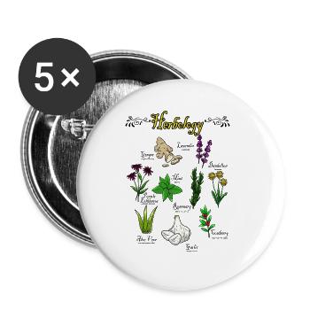 Kr�uterpflanze Lady Kr�uter -Blumengarten Herbolog - Buttons groß 56 mm (5er Pack) - Weiß - Vorne