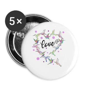 Liebe Hummingbird Heart Vogelbeobachter Kolibri - Buttons groß 56 mm (5er Pack) - Weiß - Vorne