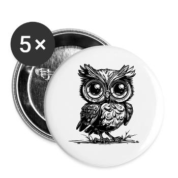 Wald Eule mit großen Augen - Buttons groß 56 mm (5er Pack) - Weiß - Vorne