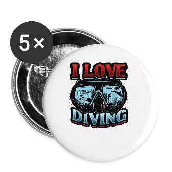 J’adore la plongée, la plongée sous-marine - Lot de 5 grands badges (56 mm) - blanc - Devant