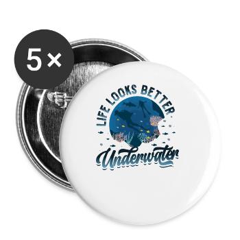 Das Leben Sieht Unter Wasser Besser Aus, Tauchen - Buttons groß 56 mm (5er Pack) - Weiß - Vorne
