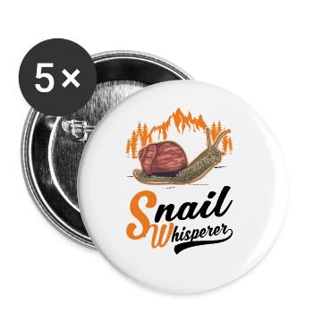 Schnecken Flüsterer Snail Whisperer - Buttons groß 56 mm (5er Pack) - Weiß - Vorne