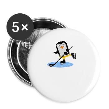 Pinguin spielt Eishockey mit Puck - Buttons groß 56 mm (5er Pack) - Weiß - Vorne
