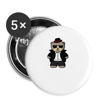 Kawaii gangster bear with black sunglasses - Buttons large 2.2''/56 mm (5-pack) - white - Front