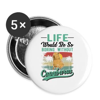 Capybara Geschenk Capibara Wasserschwein - Buttons groß 56 mm (5er Pack) - Weiß - Vorne