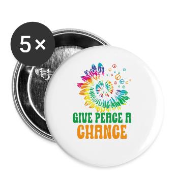 Hippie Peace Zeichen Frieden Blumen Blumenkind - Buttons groß 56 mm (5er Pack) - Weiß - Vorne