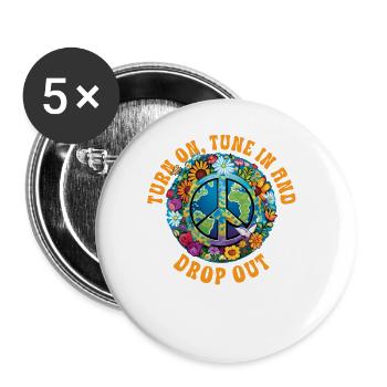 Hippie Peace Sign Peace Flowers Flower Child - Lot de 5 grands badges (56 mm) - blanc - Devant