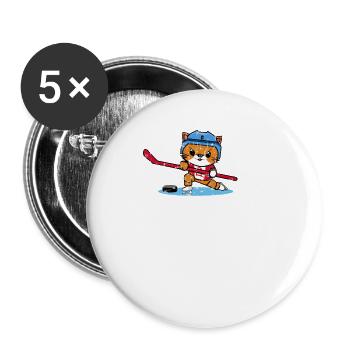 Cat playing ice hockey Funny kawaii design - Buttons large 2.2''/56 mm (5-pack) - white - Front