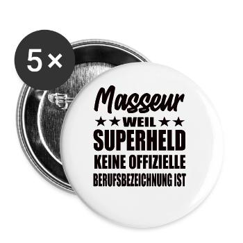 Masseur Superheld Spruch - Buttons groß 56 mm (5er Pack) - Weiß - Vorne