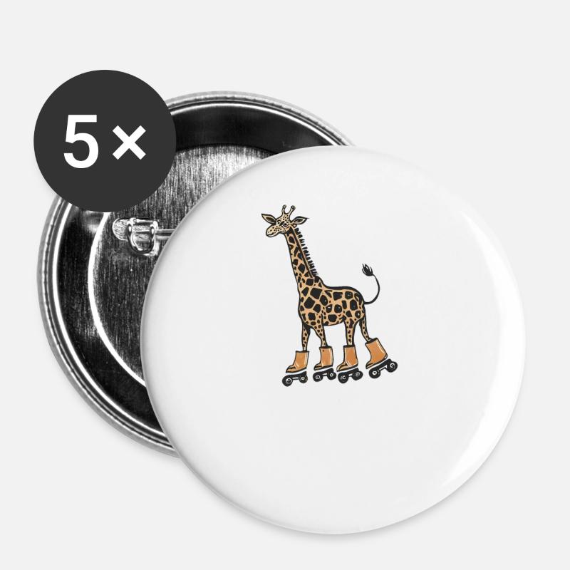Cute kawaii giraffe design on roller skates - Buttons large 2.2''/56 mm (5-pack) - white